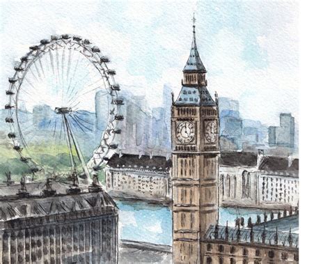 London print. London wall art. London watercolor painting. | Etsy | Çizim, Resim, Suluboya