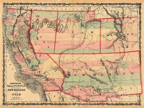 1861 Johnson’s Map of California Historic Vintage Style Western Wall Map - 24x32 | eBay