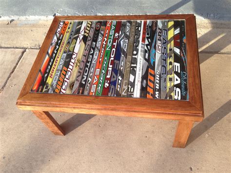 hockey stick table. ruemoody Hockey Stick Crafts, Hockey Diy, Hockey Decor, Hockey Room, Hockey ...