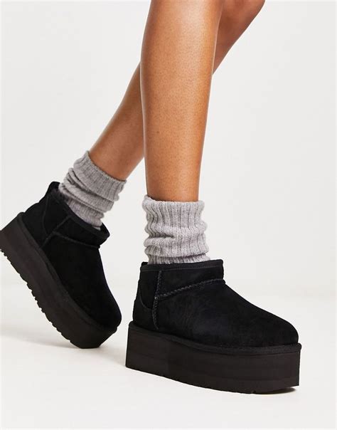 UGG Classic ultra mini platform boots in black | ASOS | Black uggs ...