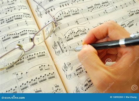 Writing on a music score stock image. Image of song, closeup - 14092283