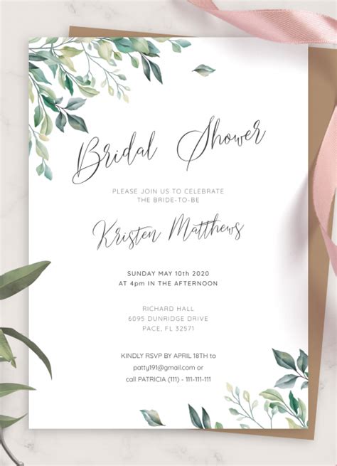 Download Printable Green Floral Bridal Shower Invitation PDF