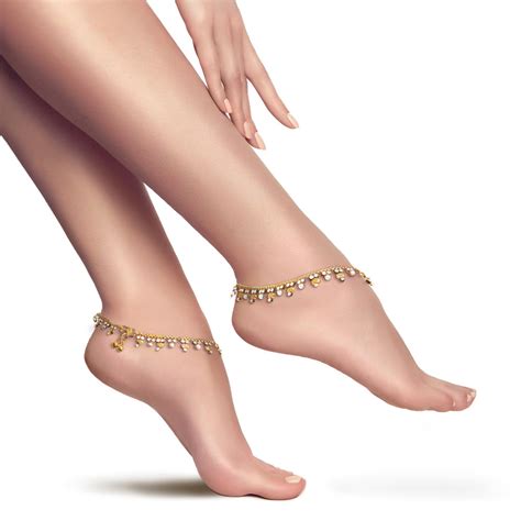 Duel On Jewel Indian Ethnic Gold Plated Soft Bells Payal Anklet Pair f