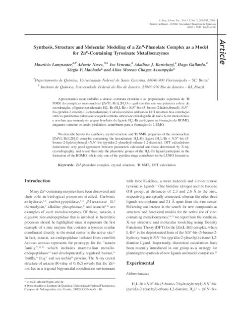 (PDF) Synthesis, structure and molecular modeling of a ZnII-Phenolate complex as a model for ...