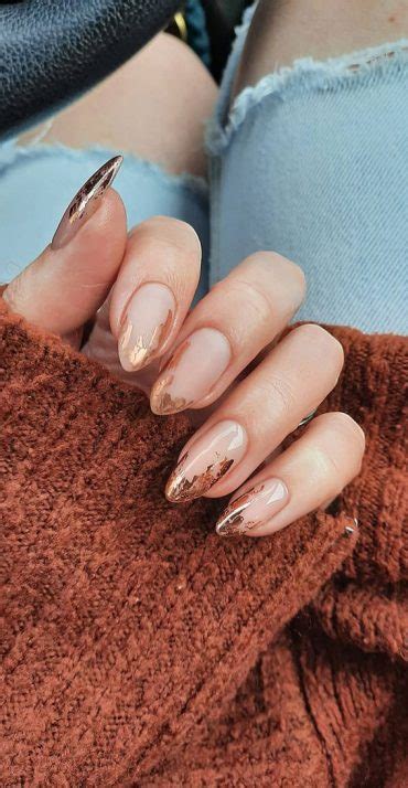 22 Stunning Fall Nail Ideas For Autumn 2020 : Copper on nude nails