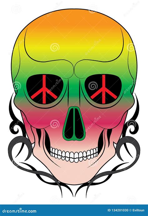 Art Hippie Skull Tattoo. stock vector. Illustration of death - 134201030