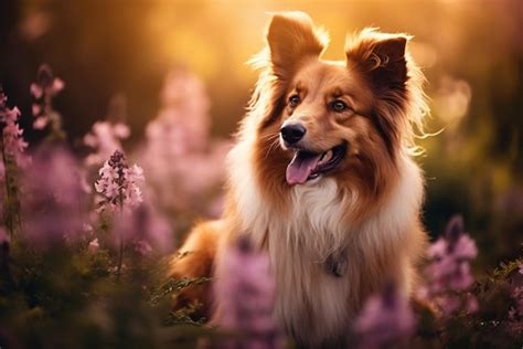 Premium AI Image | beautiful dog with flowers outdoor