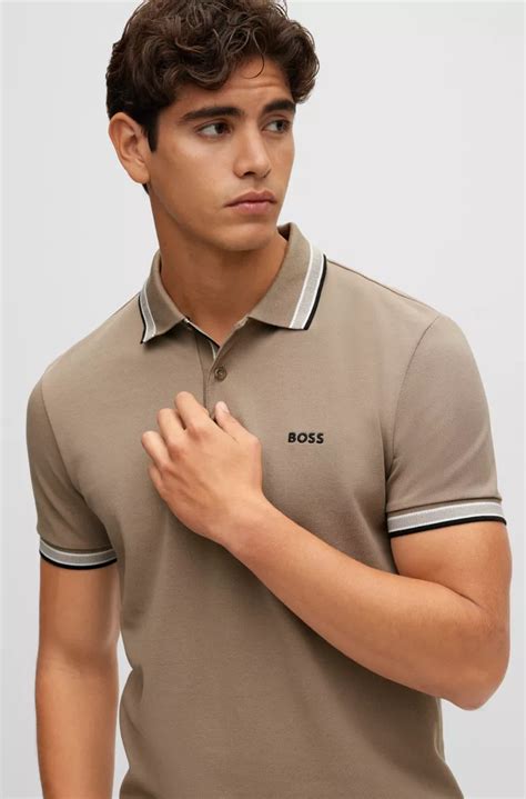 BOSS - Organic-cotton polo shirt with curved logo Hugo Boss, Green Polo ...