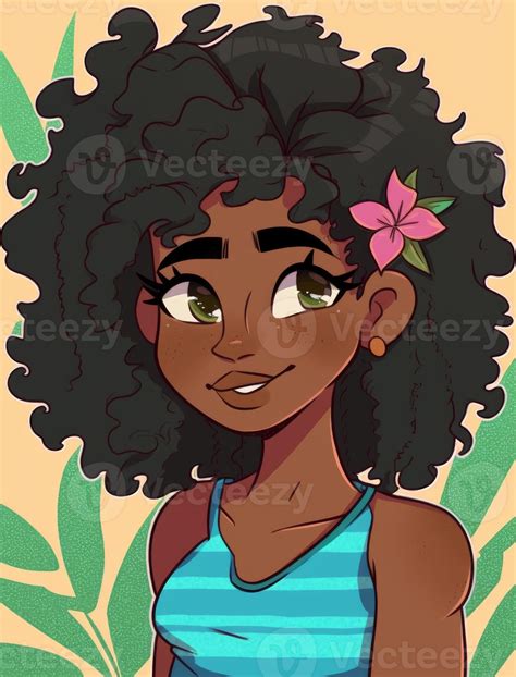 tropical punk woman tan skin curly black hair karin cartoon character generative AI 22726759 ...