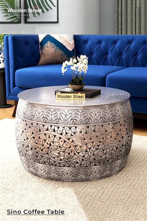 Buy Sino Floral Engraved Metal Coffee Table at 59% OFF Online | Wooden ...