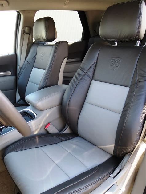 Custom two-tone automotive leather interior with debossed embossed ram's head logo - Dodge ...