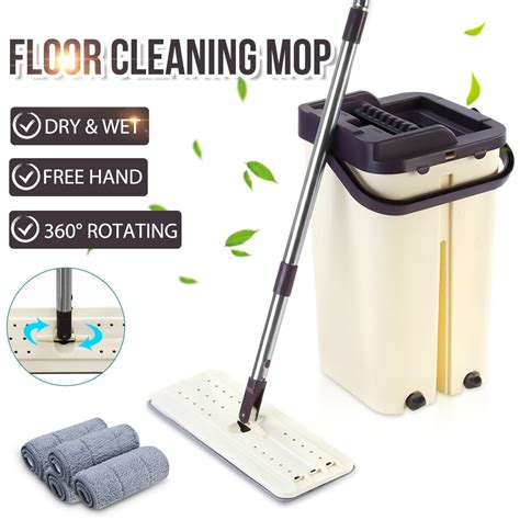 Flat Floor Mop and Bucket Floor Cleaning, Wet & Dry Self Cleaning Mop ...