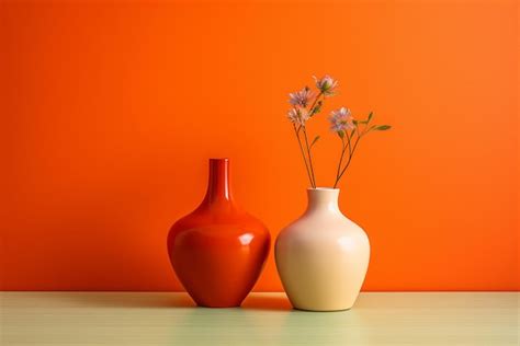 Premium AI Image | Two ceramic vases with flowers on an orange background