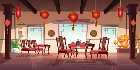 Free Vector | Chinese restaurant with food and tea on wooden table and ...