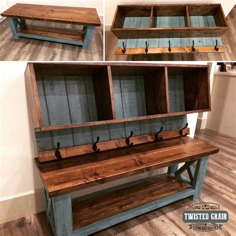 Bench with matching storage cubby coat rack. Espresso and distressed blue ready to be delivered ...