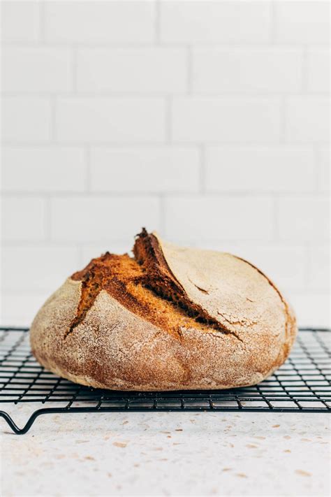 A simple four ingredients whole wheat sourdough bread, made with purely ...