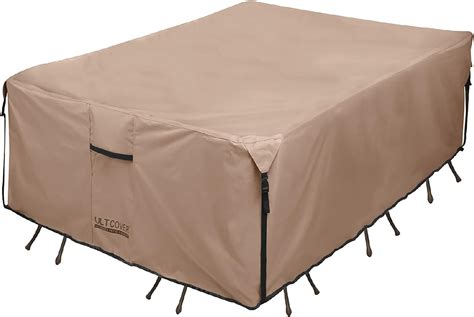 ULTCOVER 600D PVC Durable Square,Rectangular or Oval Patio Table with Chair Cover, 100% ...