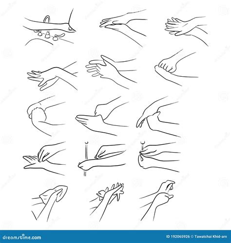 Steps of Washing Hands Vector Illustration Sketch Doodle Hand Drawn with Black Lines Isolated on ...