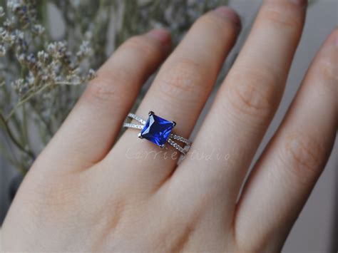 Princess Cut Sapphire Ring Sapphire Engagement Ring | Etsy