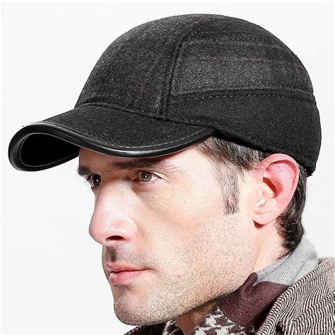 2018 New Middle aged Men's Hat Adult Wool Baseball Cap Ear Protection Woolen Cap Students ...