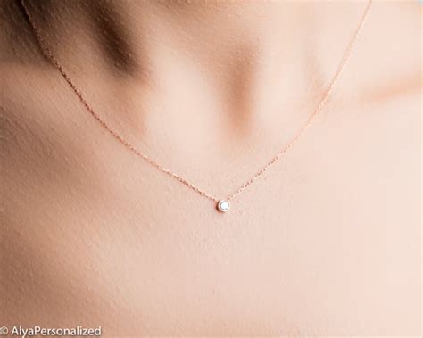 Simple Diamond Necklace Minimalist Necklace 14K Rose Gold