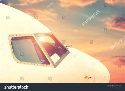 Closeup Modern Passenger Commercial Airplane Cockpit Stock Photo ...