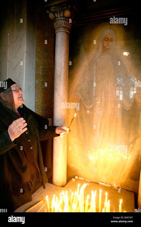 Woman with apparition of the Virgin Mary, Church of the Apparition in Stock Photo: 27660955 - Alamy