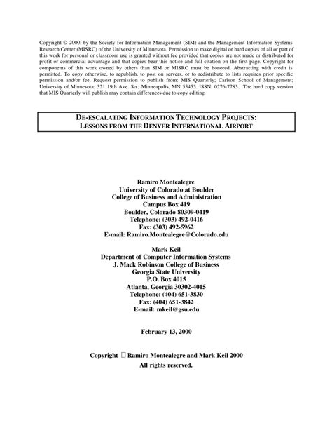 (PDF) De-Escalating Information Technology Projects: Lessons from the ...