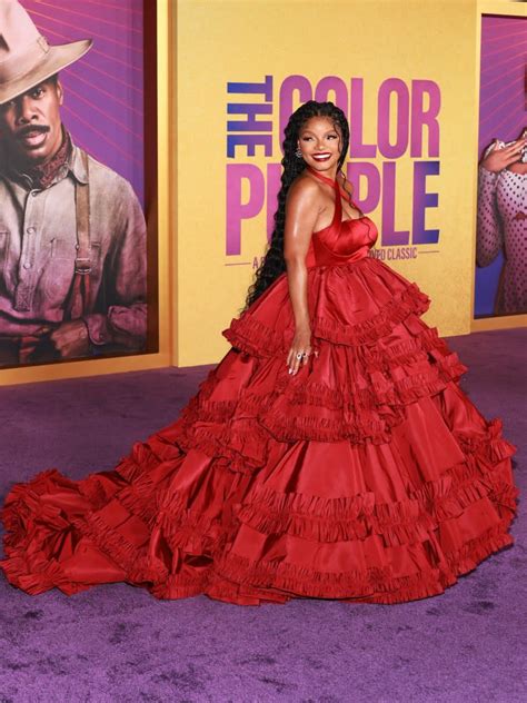 Halle Bailey Looks Royal in Red Gown at ‘The Color Purple’ Premiere