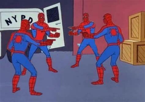4 Spiderman pointing at each other Blank Template - Imgflip