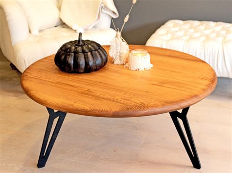 Round Coffee Table With Metal Legs , Handmade Solid Wood Coffee Table, Farmhouse Modern Coffee ...