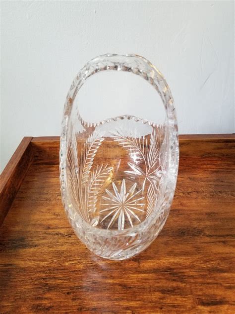 Small Cut Crystal Basket With Handle, Waterford Style Crystal Basket ...