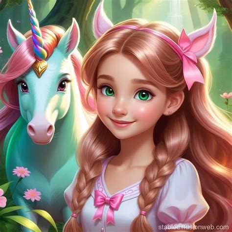 Anastasia & the Rainbow Unicorn: A Forest Adventure | Stable Diffusion Online