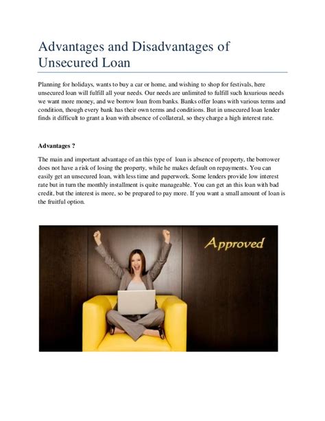 Advantages and disadvantages of unsecured loan