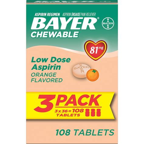 Bayer Chewable Aspirin Regimen Low Dose Pain Reliever Tablets, 81 mg ...