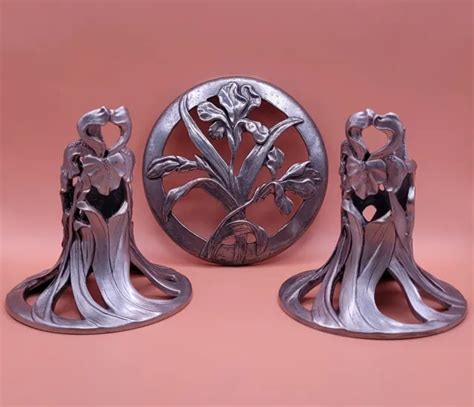VINTAGE SEAGULL PEWTER Candle Holders And Ornament Art Nouveau Style Iris 1988 $16.90 - PicClick