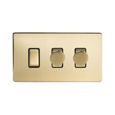 Soho Lighting Brushed Brass 3 Gang Light Switch with 2 dimmers - The ...