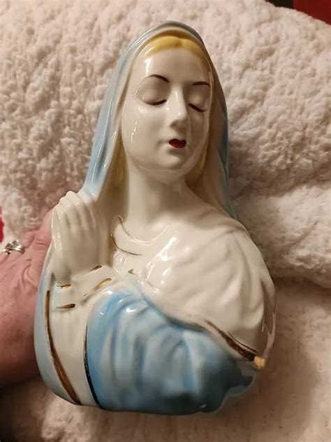 VINTAGE CERAMIC VIRGIN Mary Religious Planter Vase Statue Mid Century ...