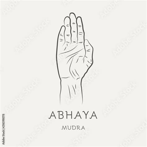 Abhaya mudra - gesture in yoga fingers. Symbol in Buddhism or Hinduism concept. Yoga technique ...