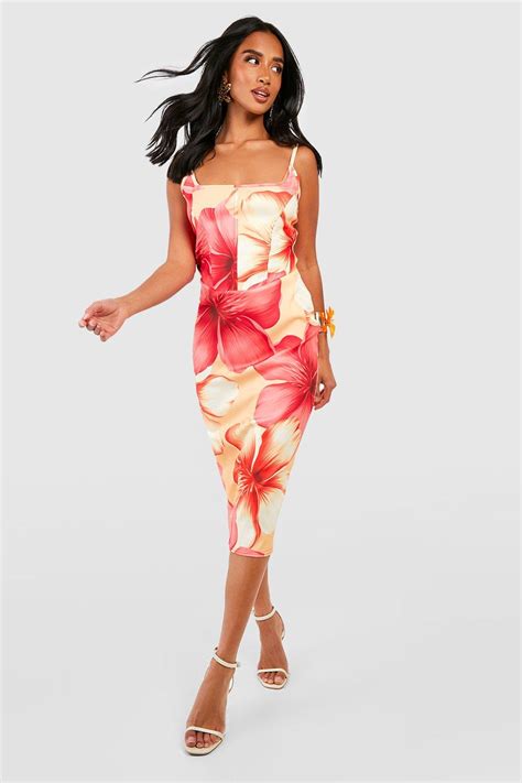 boohoo Petite Floral Bengaline Corset Midi Dress | Debenhams