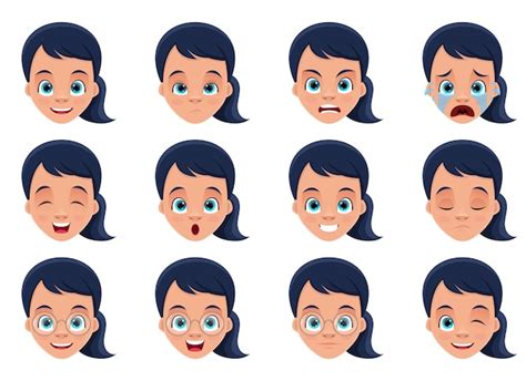 Premium Vector | Little girl face expressions design illustration isolated