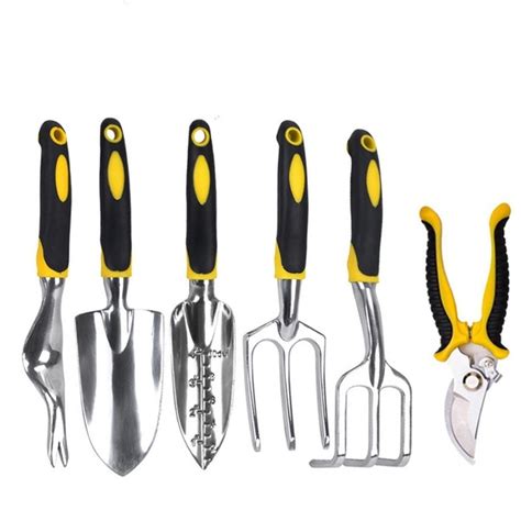 Garden Tool Set 6 Piece Stainless Steel Tool Kit Heavy Duty Gardening Work Set with Soft ...