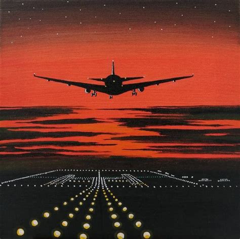 Landing at sunset Painting in 2021 | Abstract art painting diy, Aeroplane painting, Airplane ...