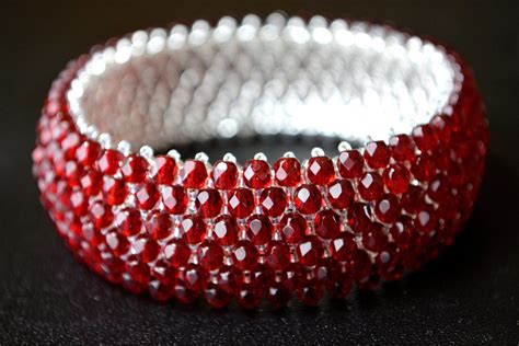 Red Cuff Bracelet Red Jewelry Red Bracelet Beaded Cuff