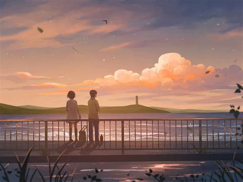 Download Sunset View Aesthetic Anime Couple Wallpaper | Wallpapers.com