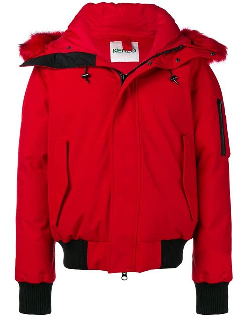 Kenzo faux fur trimmed puffer jacket - Red | Jackets, Kenzo, Puffer jackets