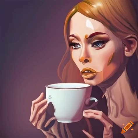Woman drinking coffee on Craiyon