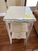 Vintage 3 Tiered Painted Wooden Side Table with Glass Top - SOLDasap LLC