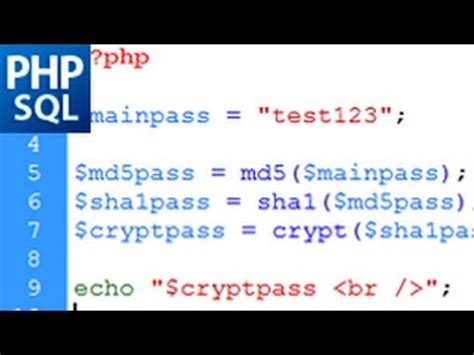 PHP Tutorial: Password Encryption with MD5, SHA1, and Crypt -HD- - YouTube