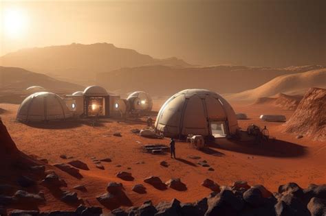 Premium AI Image | Human settlement on mars with domes and structures ...